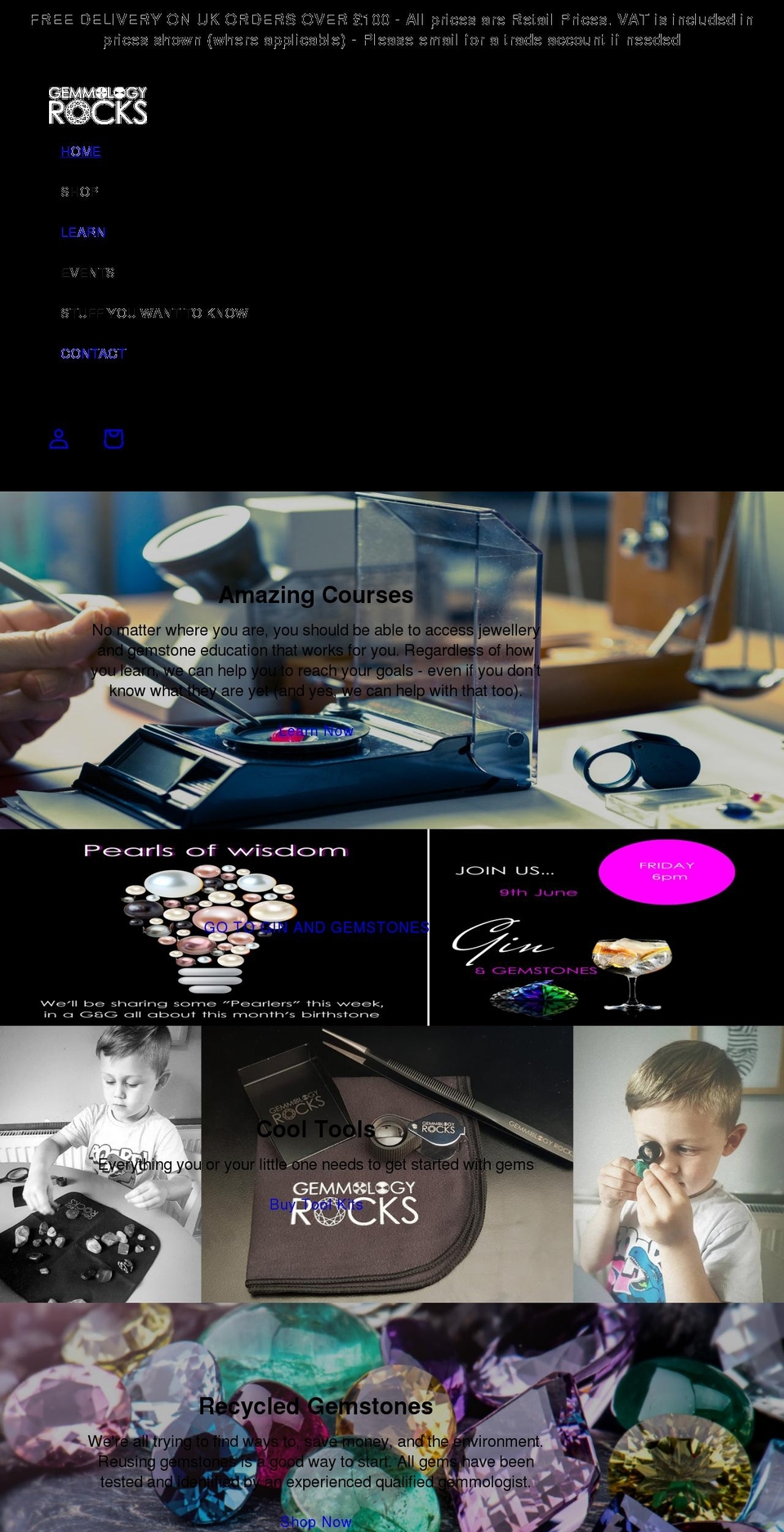 gemmologyrocks.com shopify website screenshot