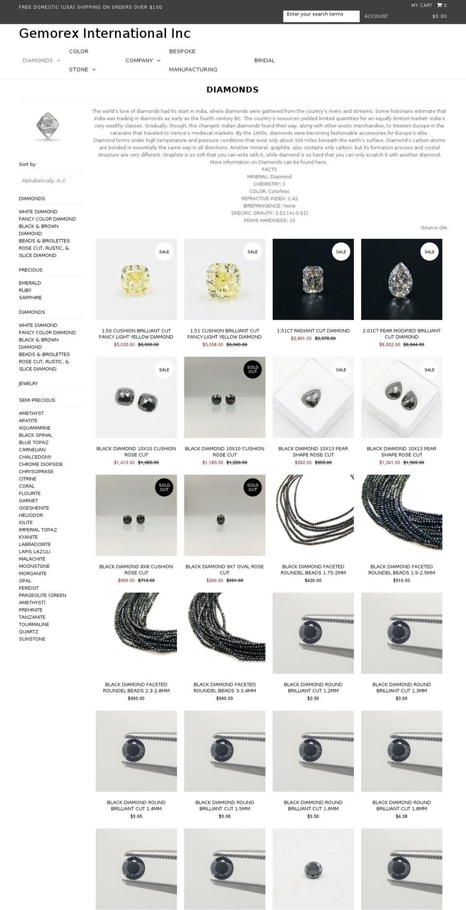 gemorexdiamonds.com — Shopify storefront screenshot