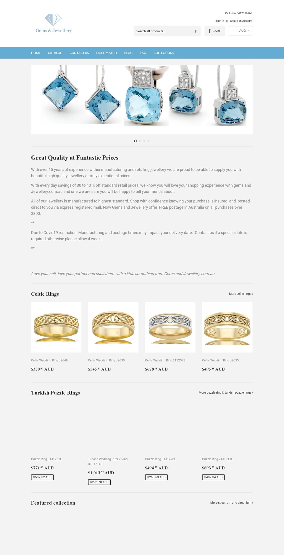 gemsandjewellery.com.au shopify website screenshot