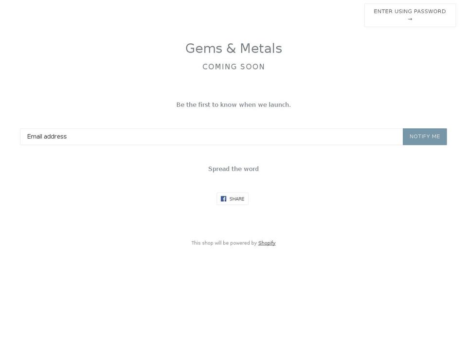 gemsandmetals.com shopify website screenshot