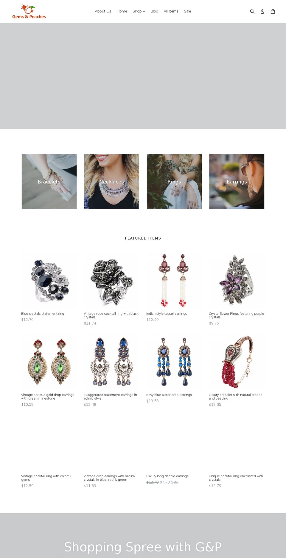 gemsandpeaches.com — Shopify storefront screenshot