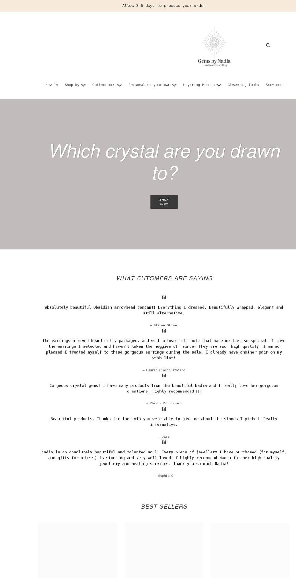 gemsbynadia.com shopify website screenshot