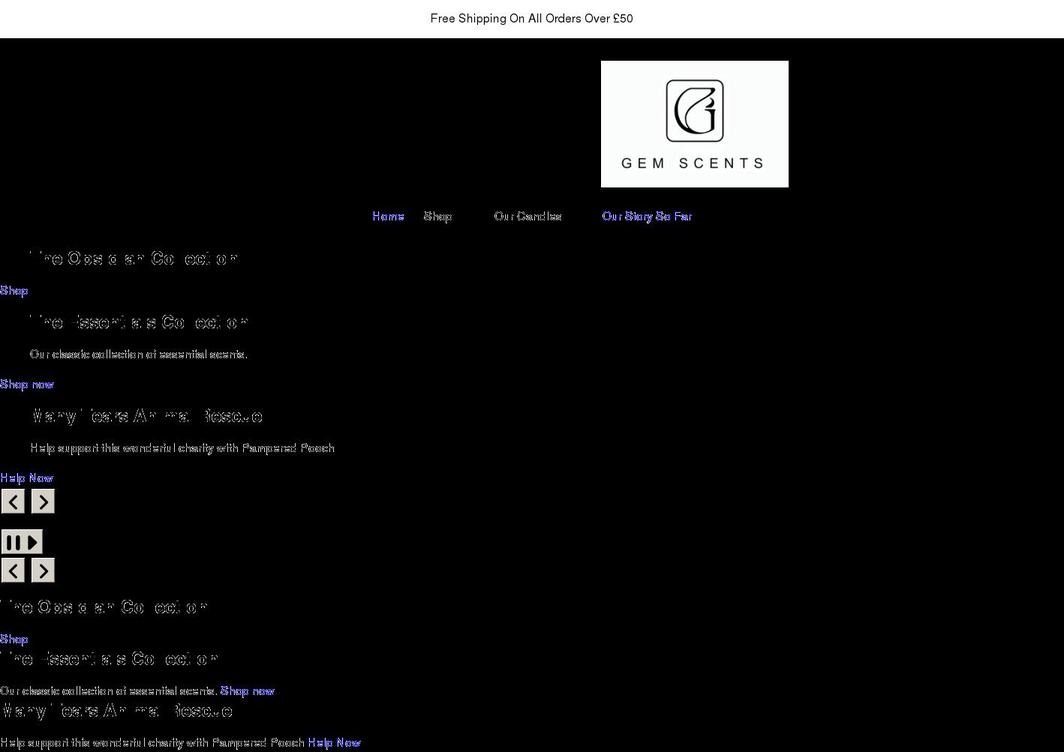 gemscentscandles.com shopify website screenshot