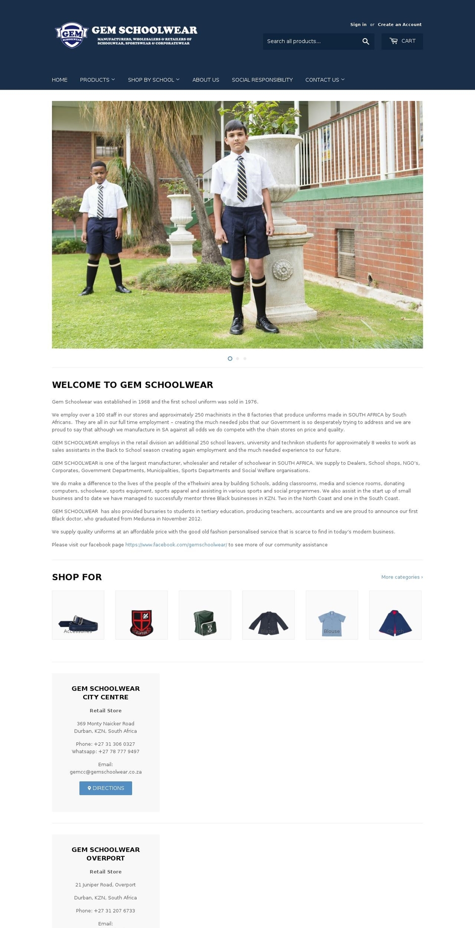 gemschoolwear.com shopify website screenshot