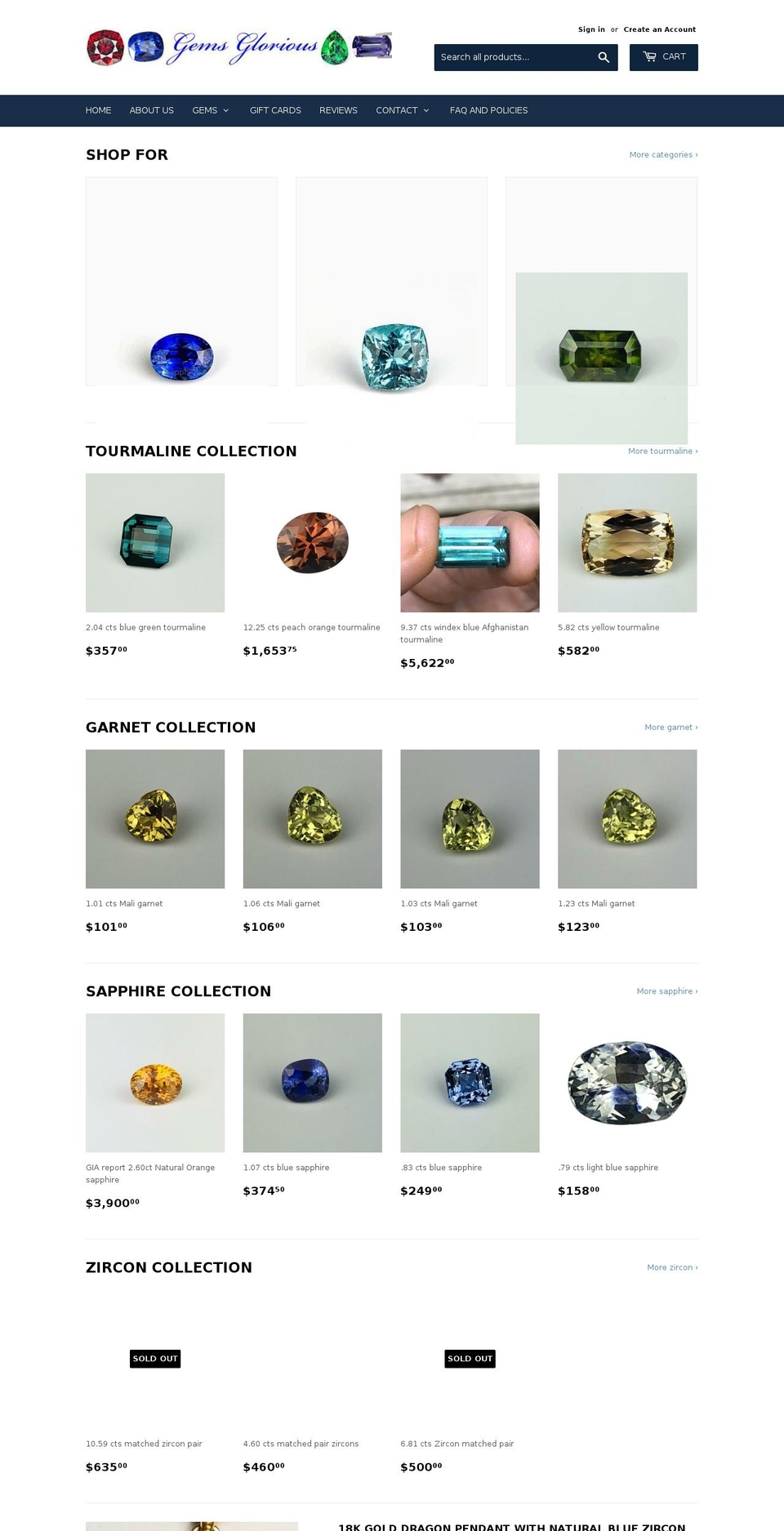 gemsglorious.com — Shopify storefront screenshot