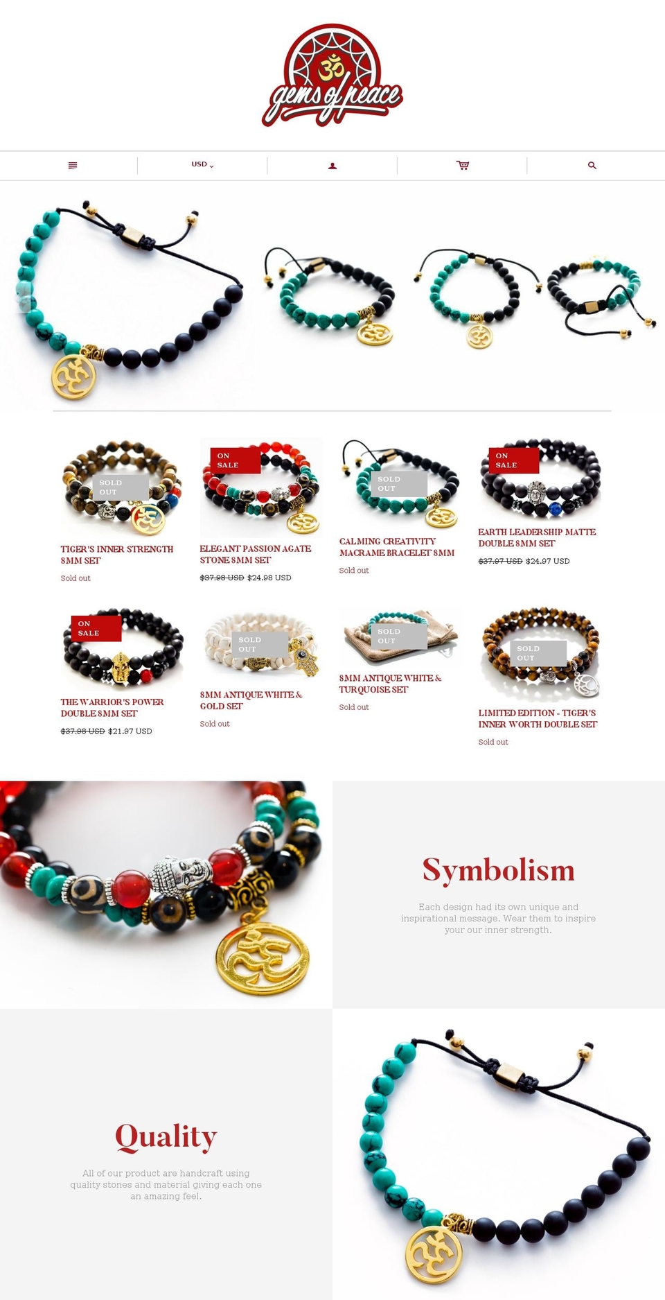gemsofpeace.com shopify website screenshot