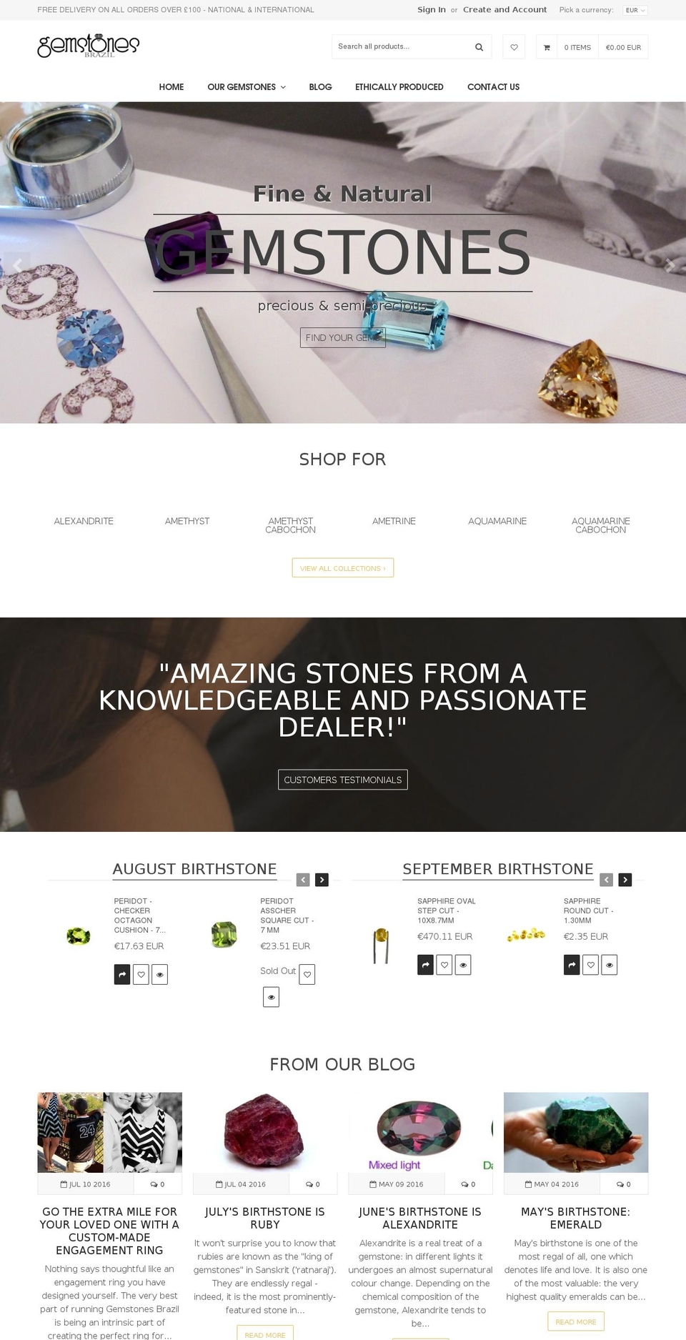 gemstonesbrazil.com shopify website screenshot