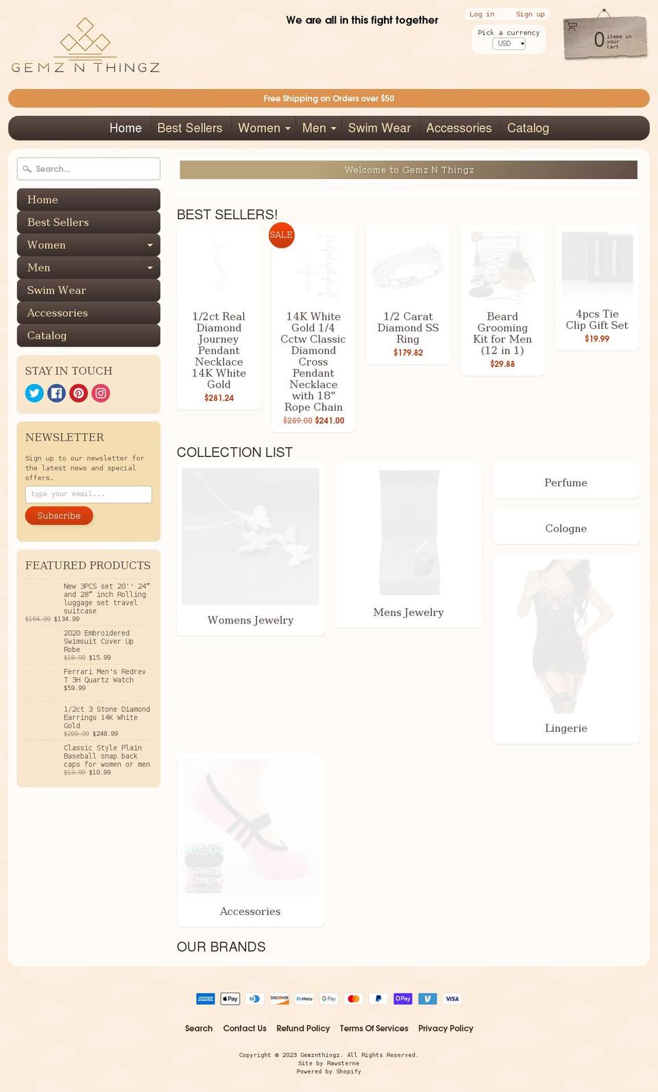 gemznthingz.com shopify website screenshot