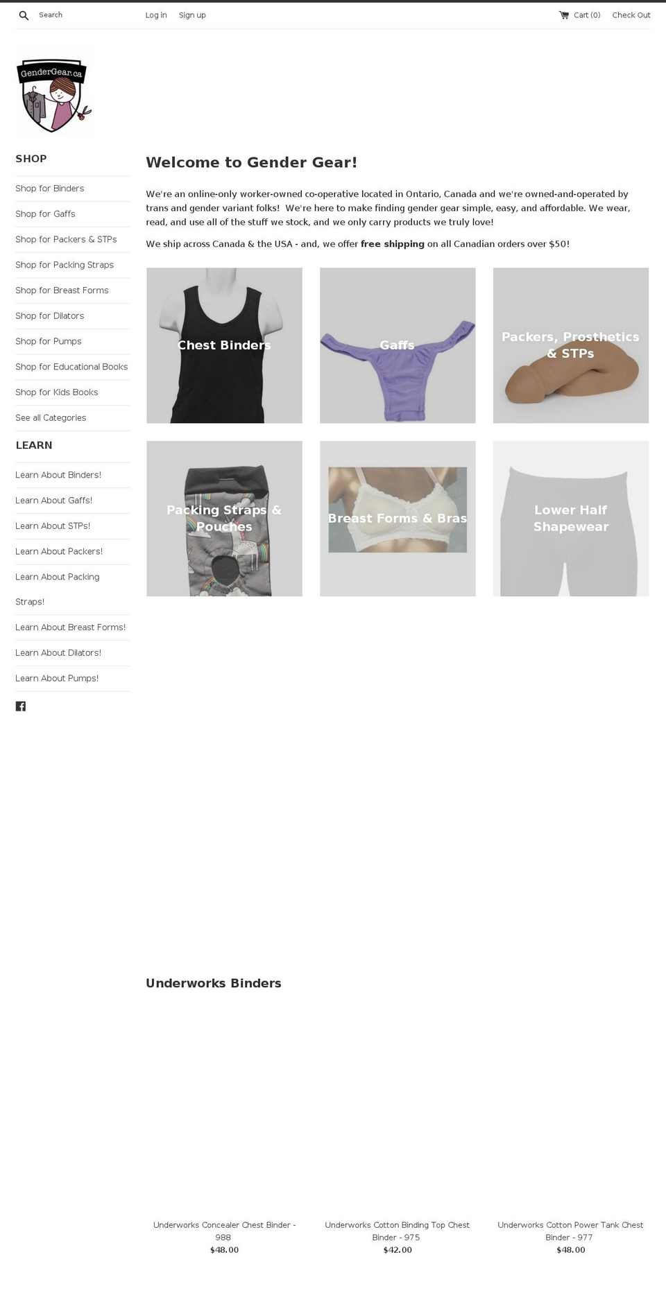 gendergear.ca shopify website screenshot