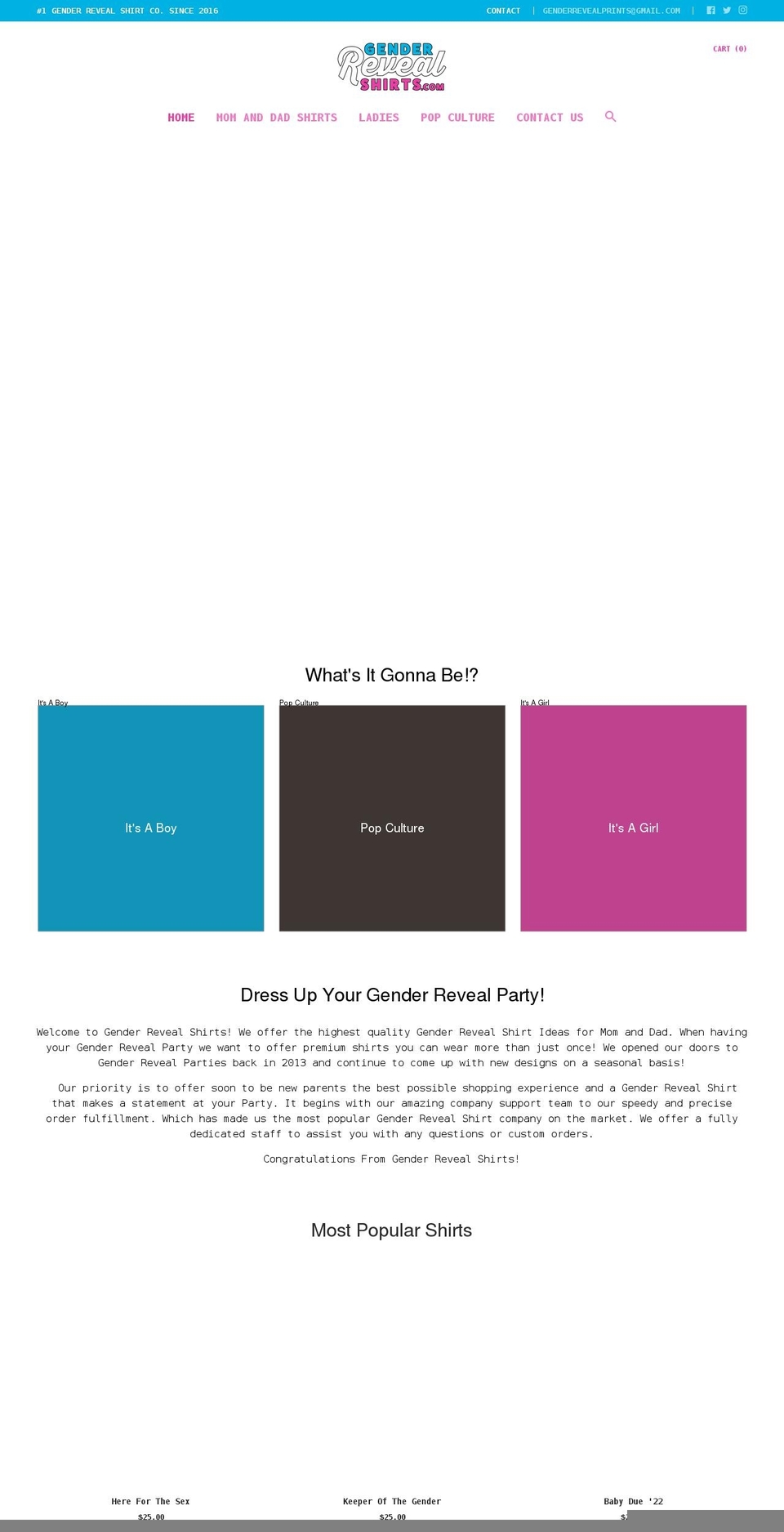genderrevealshirts.com shopify website screenshot