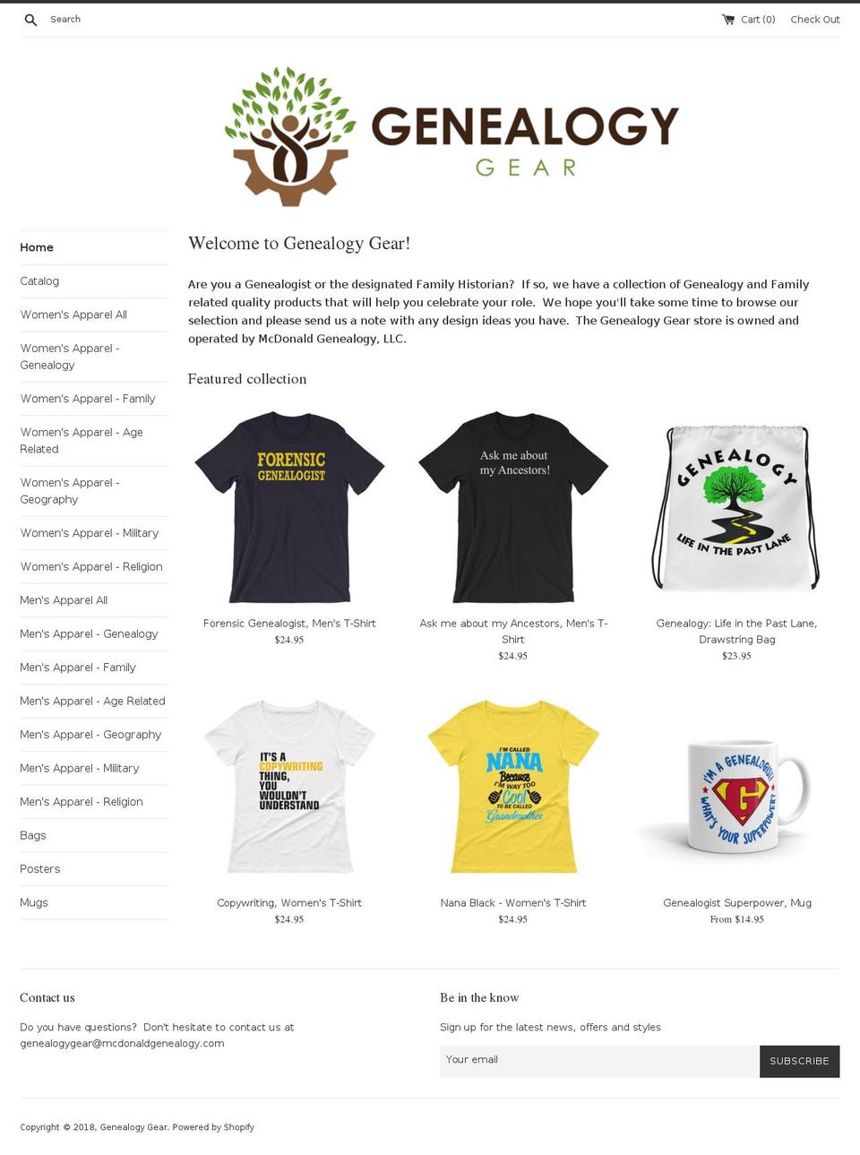 genealogygear.com — Shopify storefront screenshot