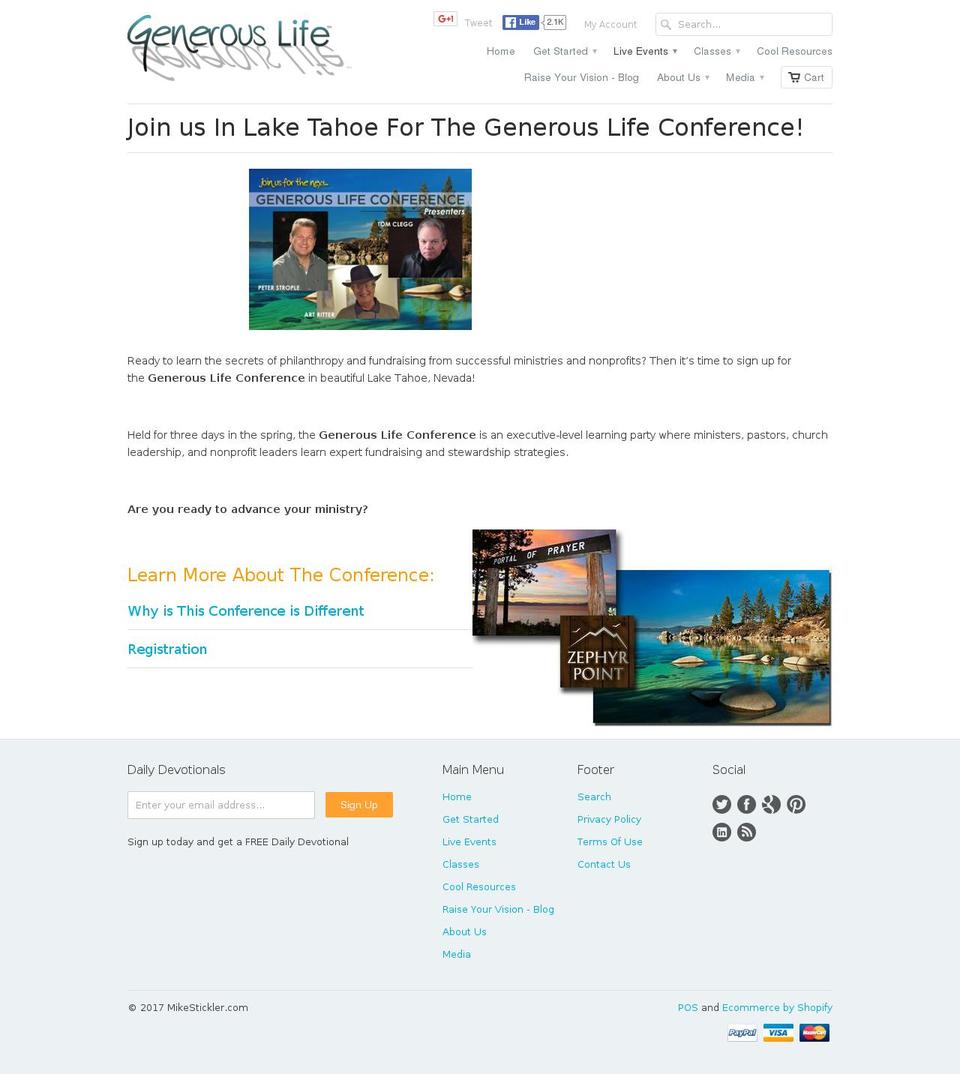 generouslifeconference.org shopify website screenshot