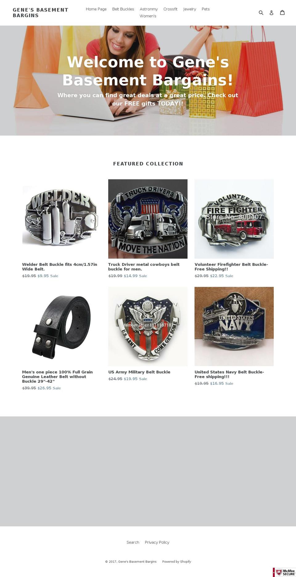 genesbasementbargins.com shopify website screenshot