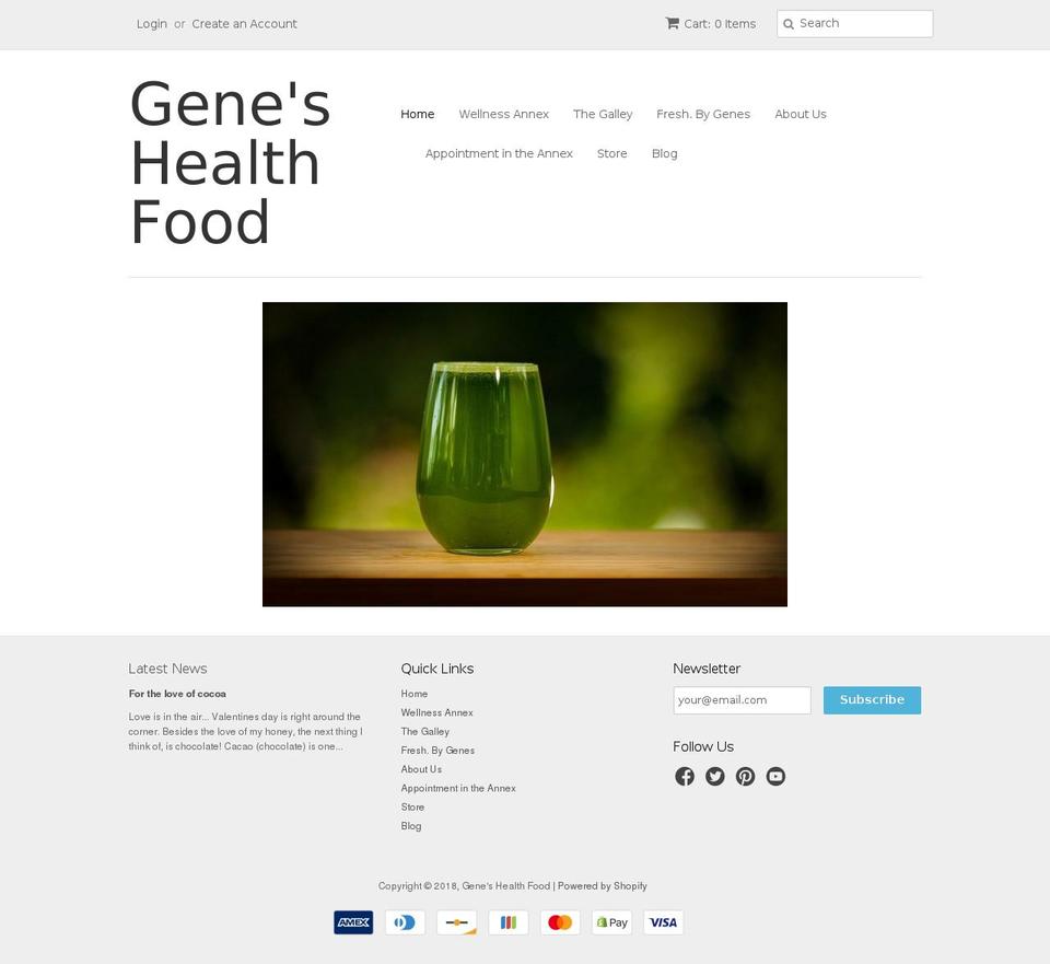 geneshealthfood.com — Shopify storefront screenshot