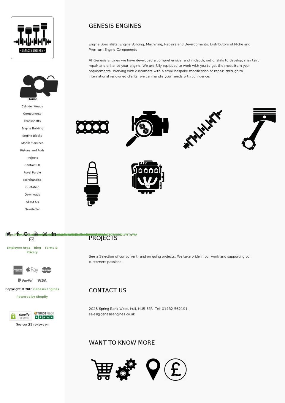 genesisengines.co.uk shopify website screenshot