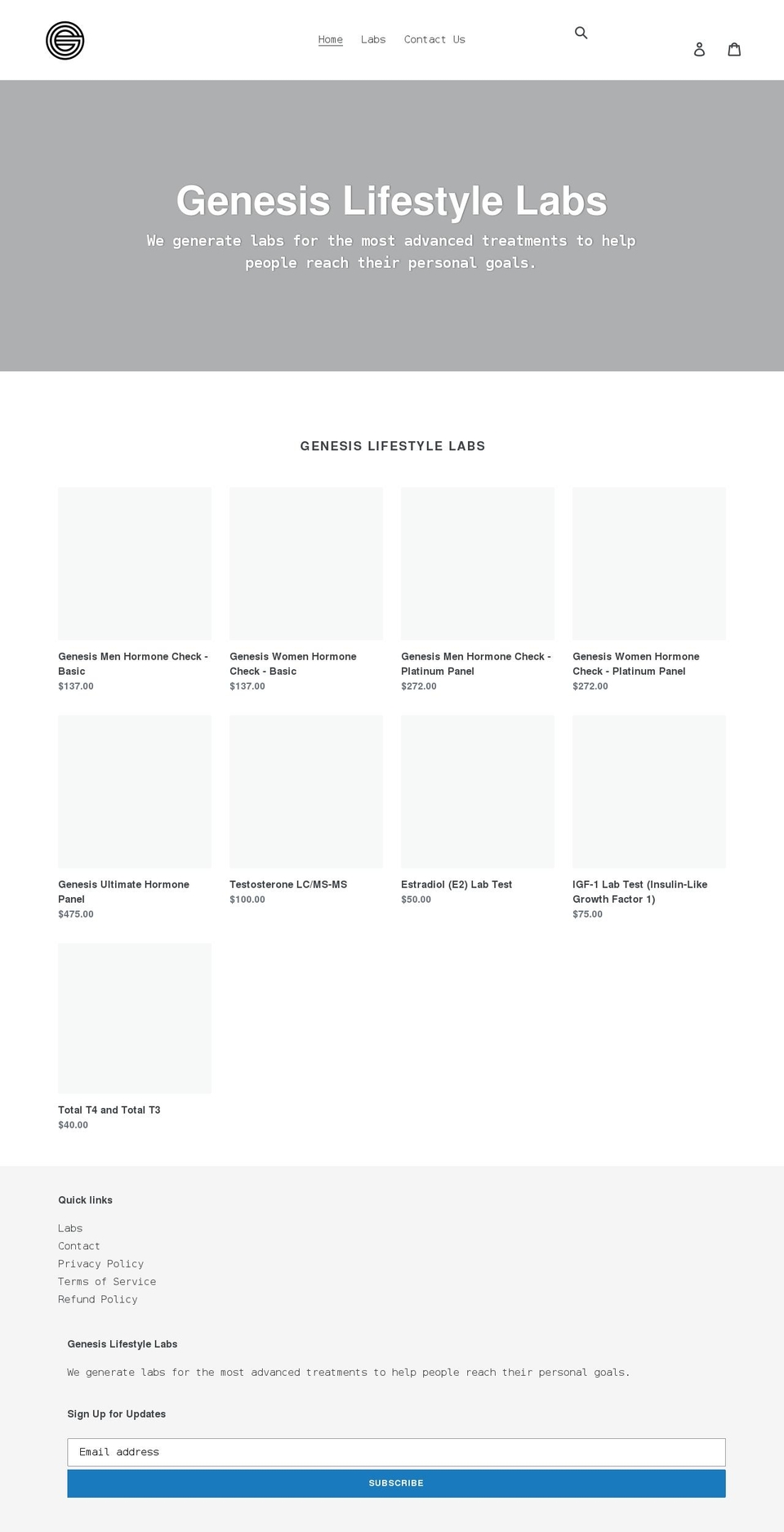 genesislifestylelabs.com shopify website screenshot