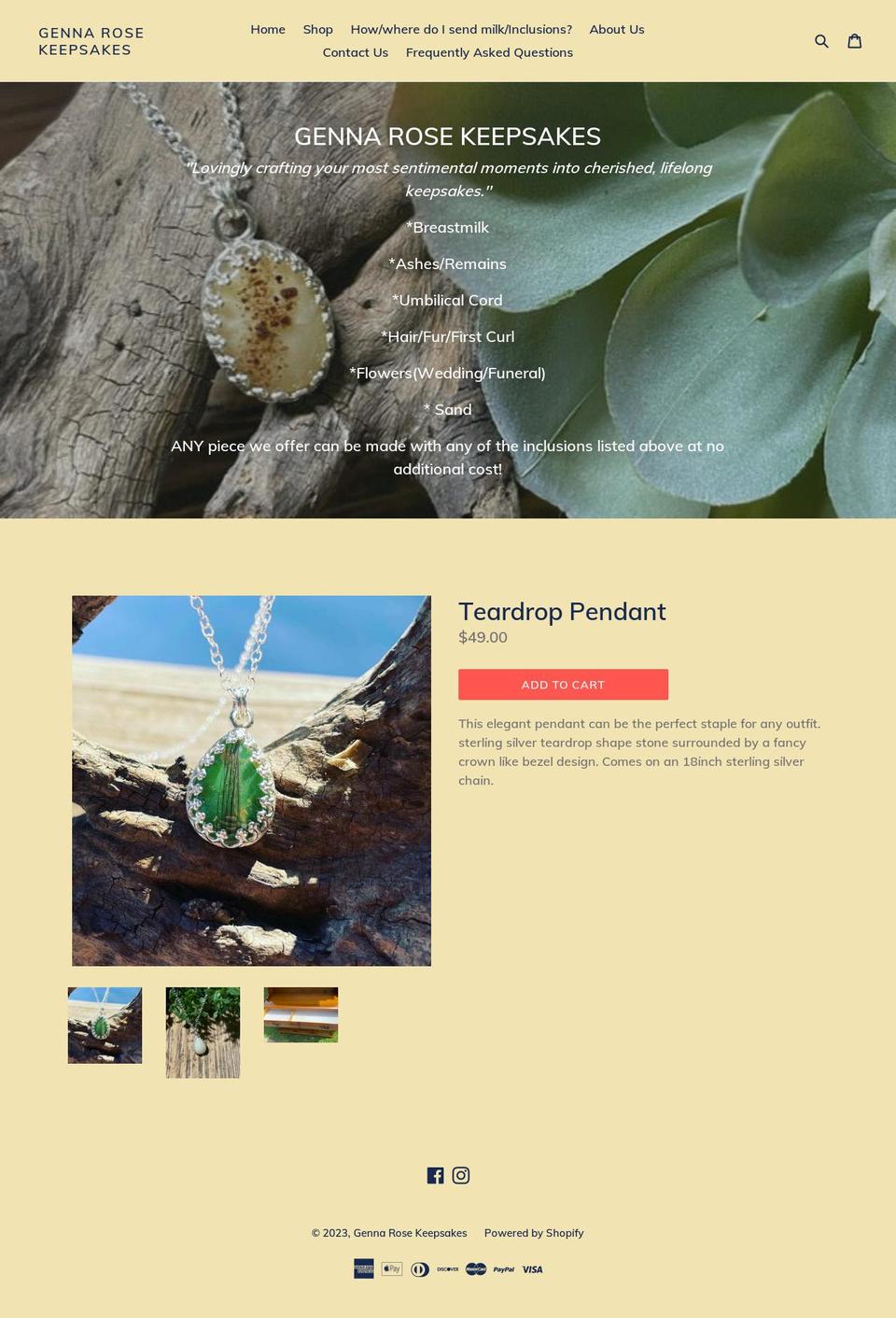 gennarosekeepsakes.com — Shopify storefront screenshot