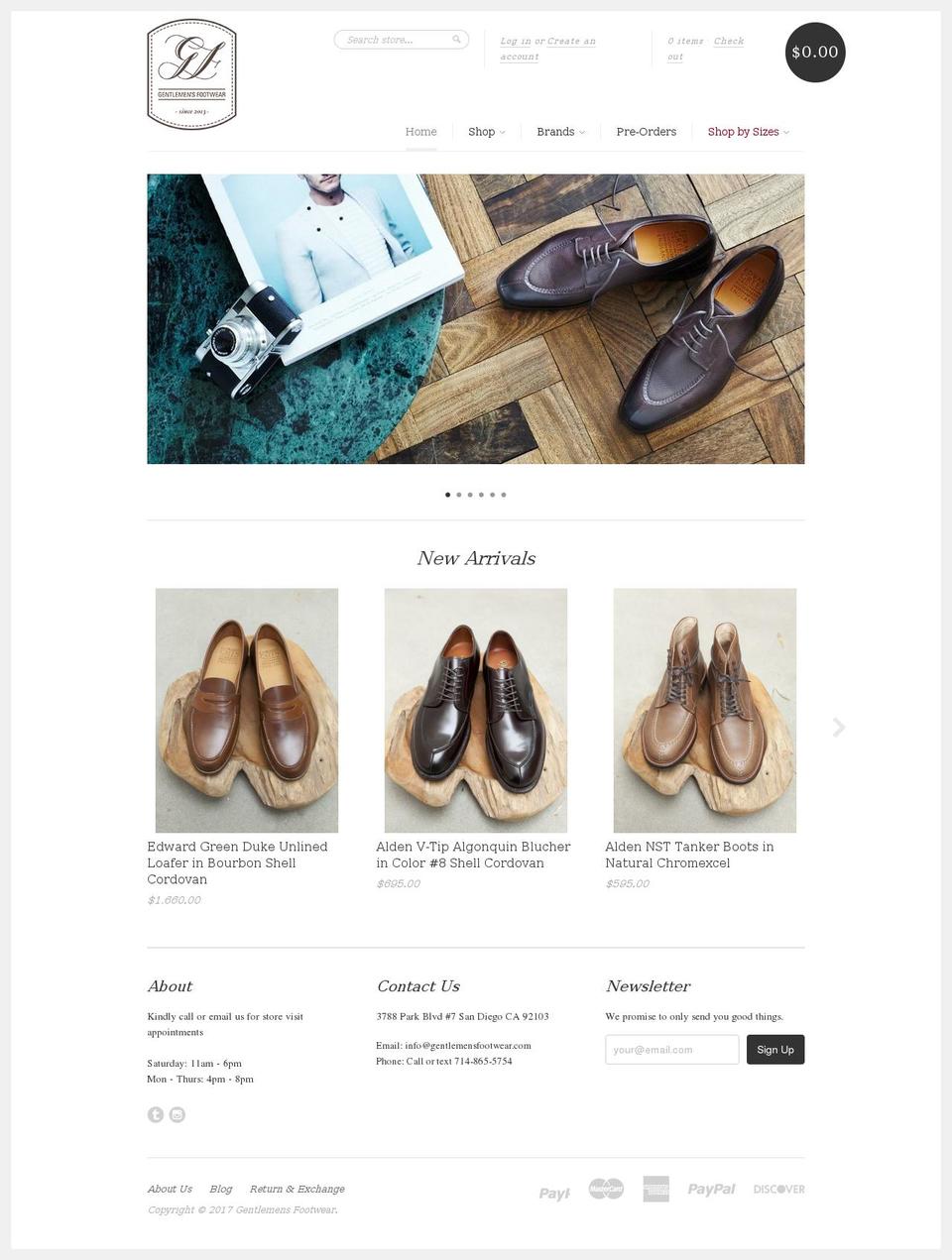 new standard Shopify theme site example gentlemensfootwear.com