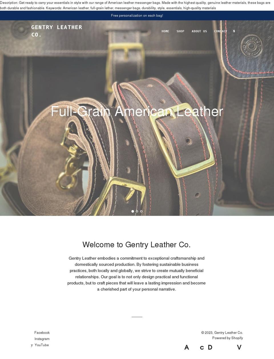 gentryleather.com — Shopify storefront screenshot