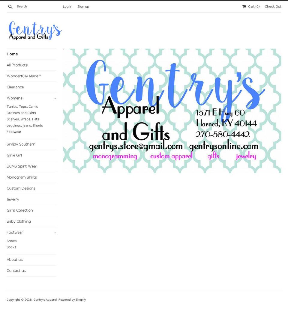 gentrysapparel.com — Shopify storefront screenshot