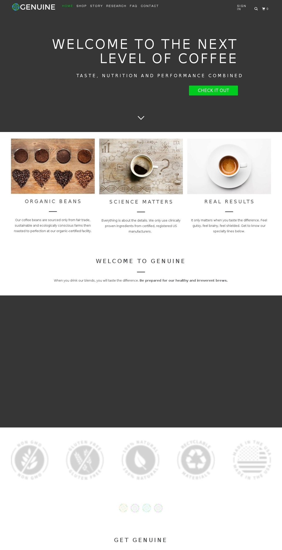 genuine.coffee shopify website screenshot