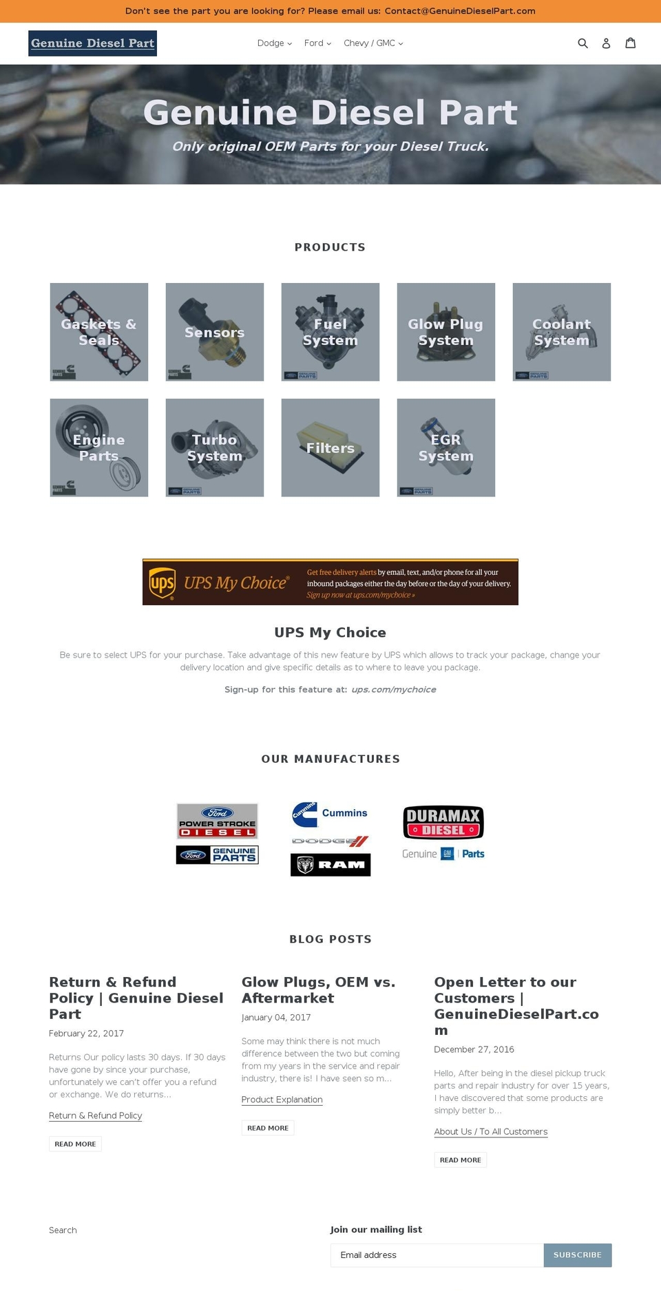genuinedieselpart.com shopify website screenshot