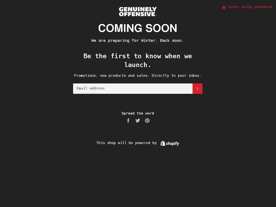 genuinelyoffensive.com shopify website screenshot