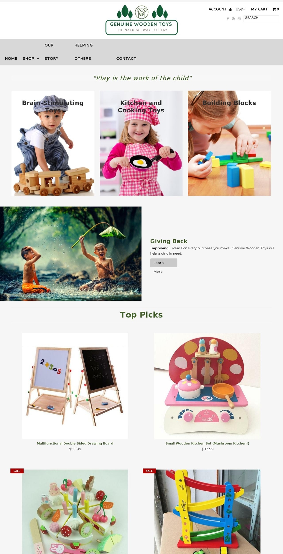 genuinewoodentoys.com — Shopify storefront screenshot