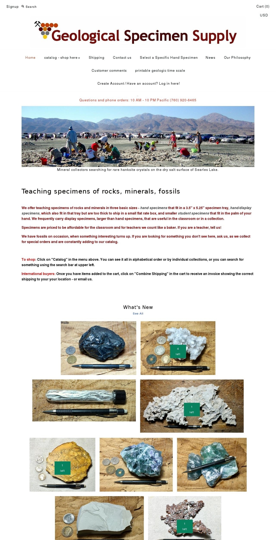 geologicalspecimensupply.com shopify website screenshot