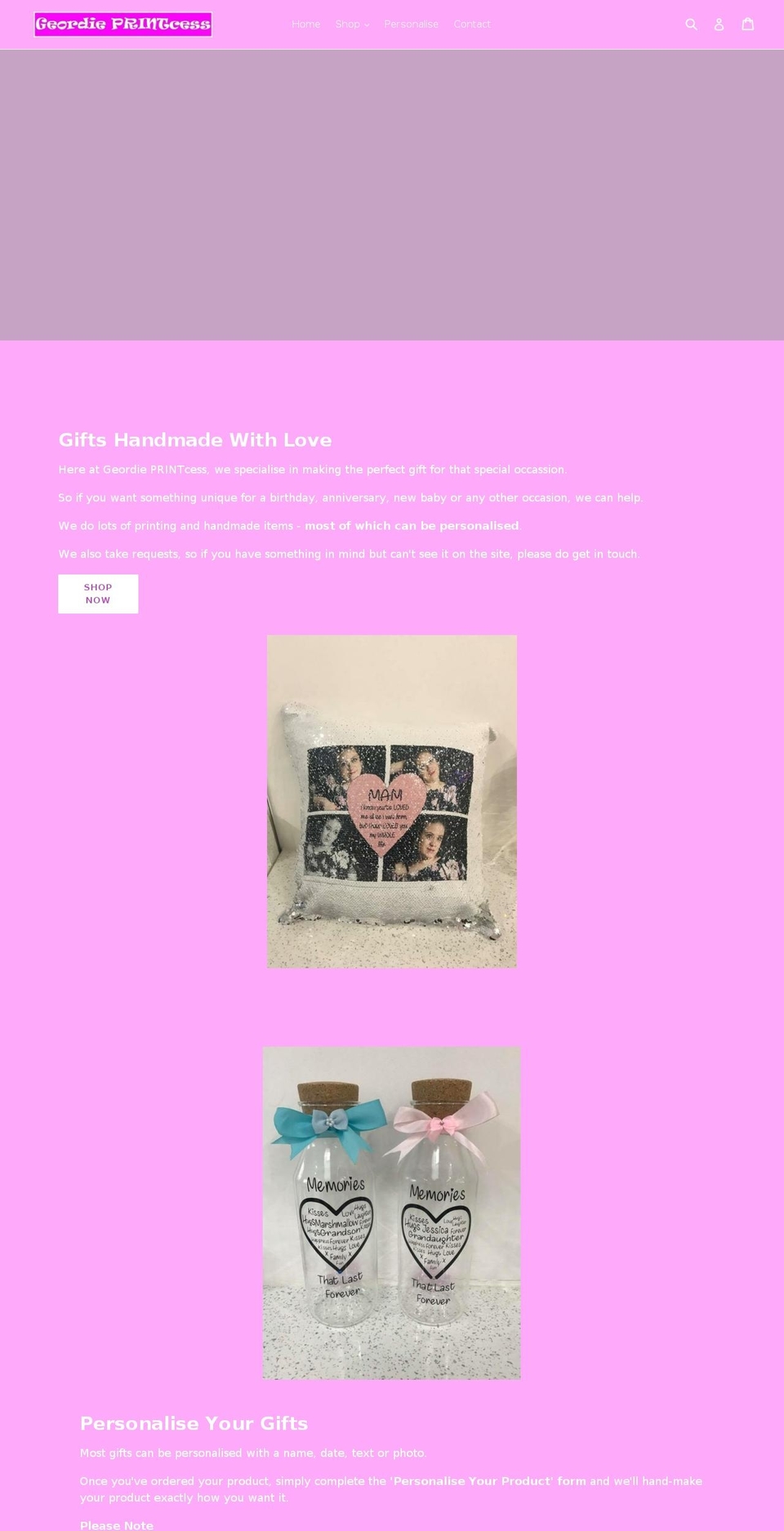 geordieprintcess.com — Shopify storefront screenshot