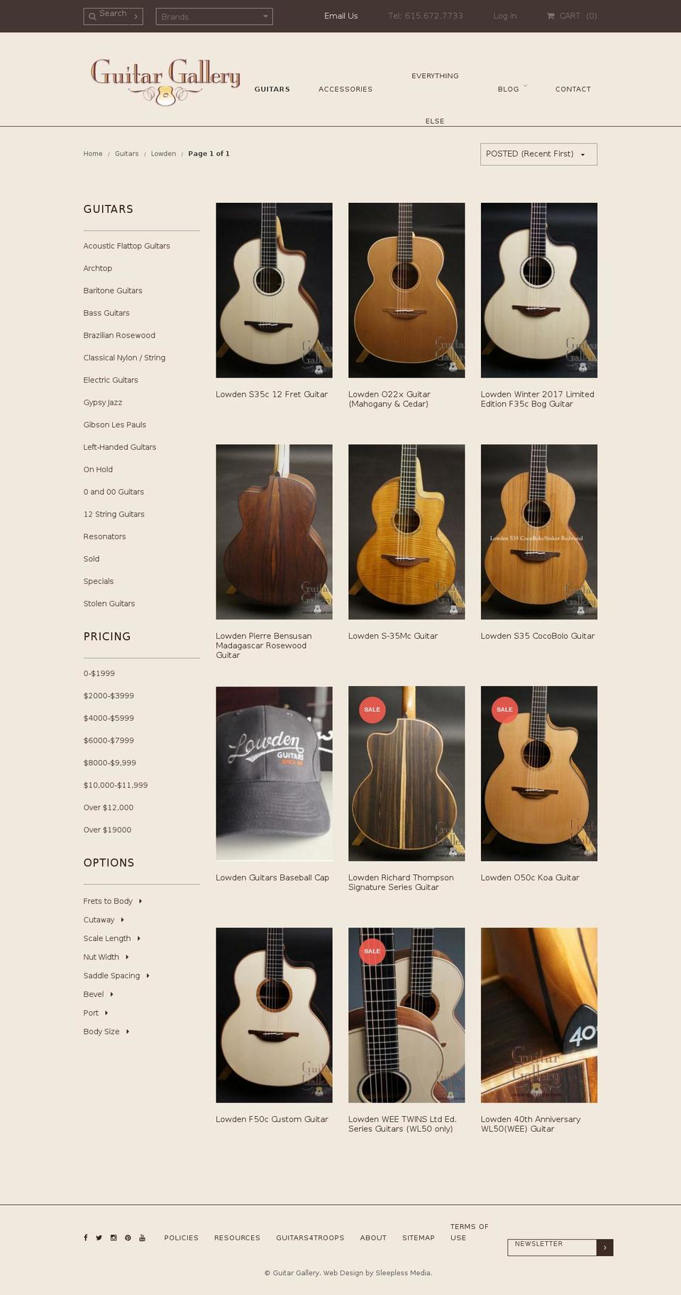 Guitar Gallery Shopify theme site example georgelowdenguitars.com