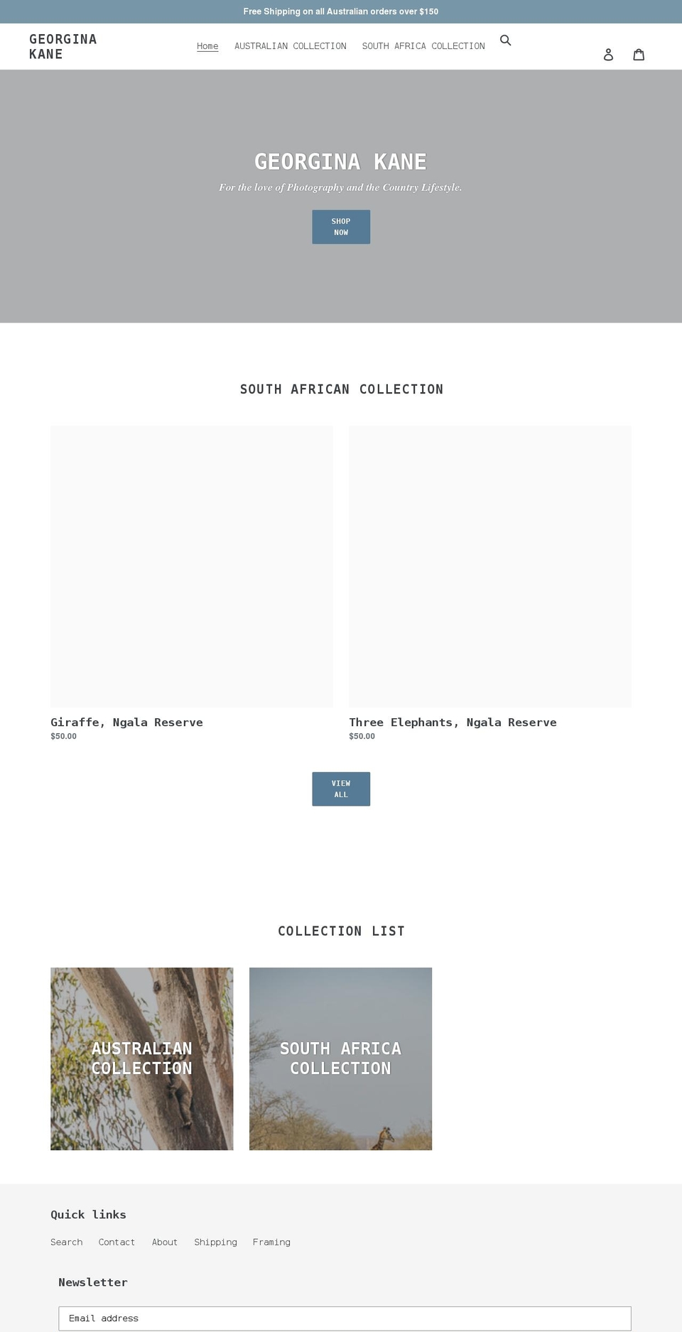 georginakanephotography.com shopify website screenshot