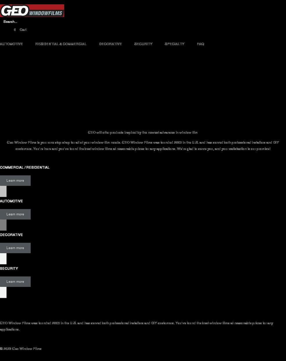 geowindowfilms.com shopify website screenshot