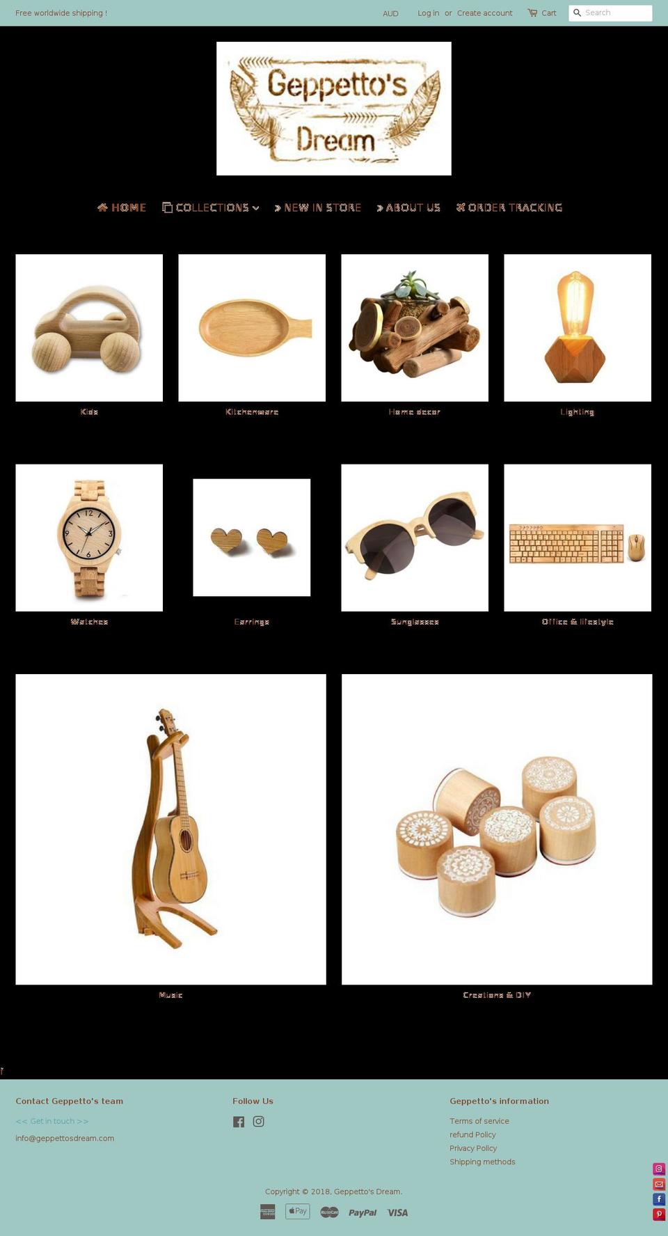 geppettosdream.com — Shopify storefront screenshot