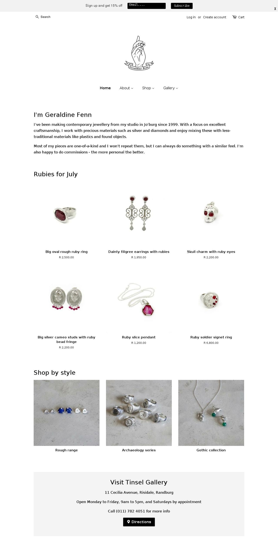 geraldinefenn.com — Shopify storefront screenshot