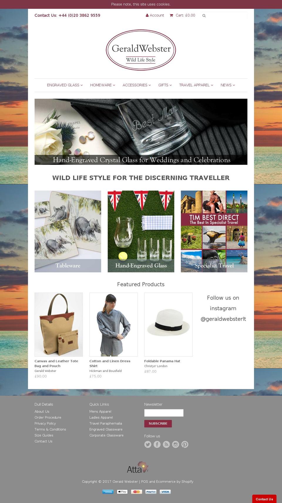 geraldwebster.com shopify website screenshot