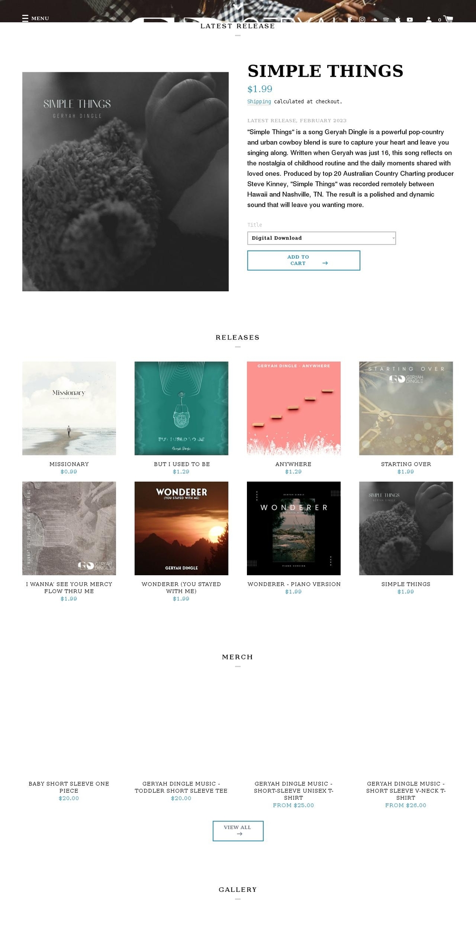 geryahdinglemusic.com shopify website screenshot