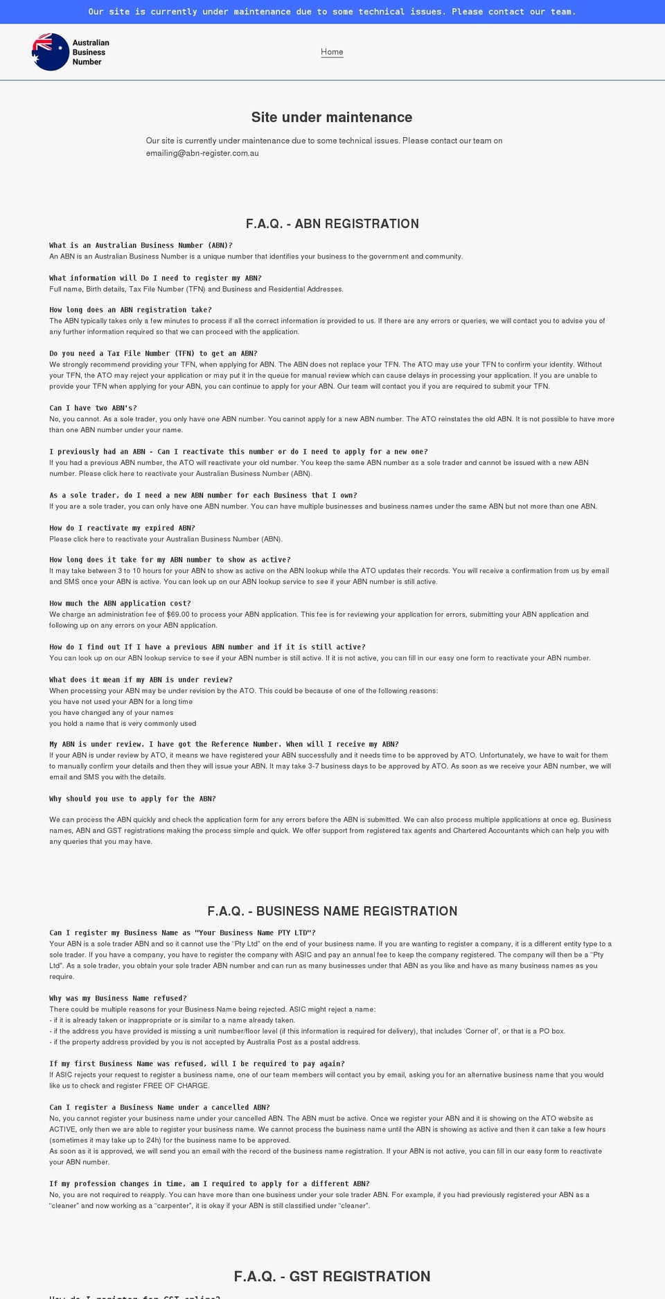 get-abn.com shopify website screenshot