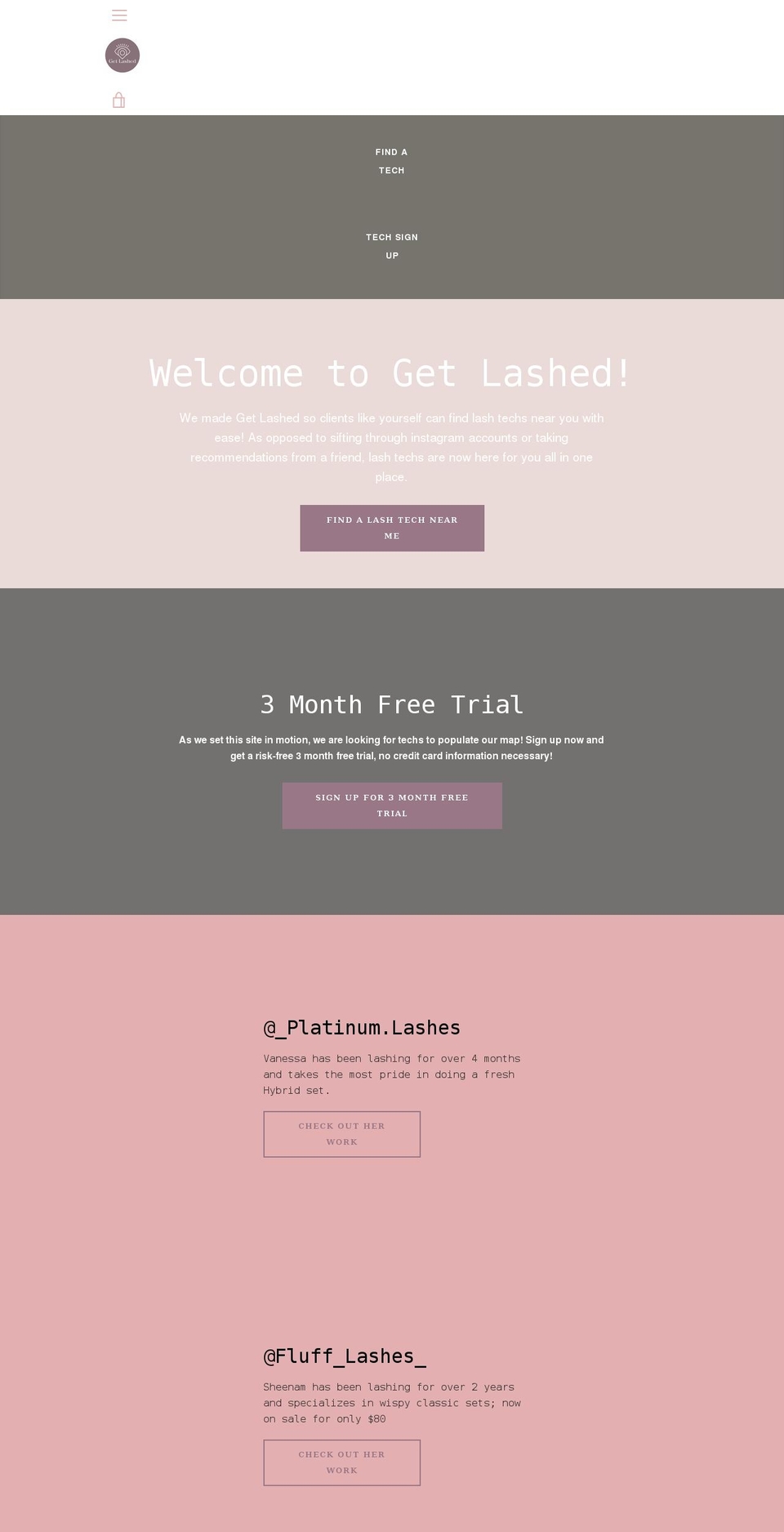 get-lashed.com shopify website screenshot