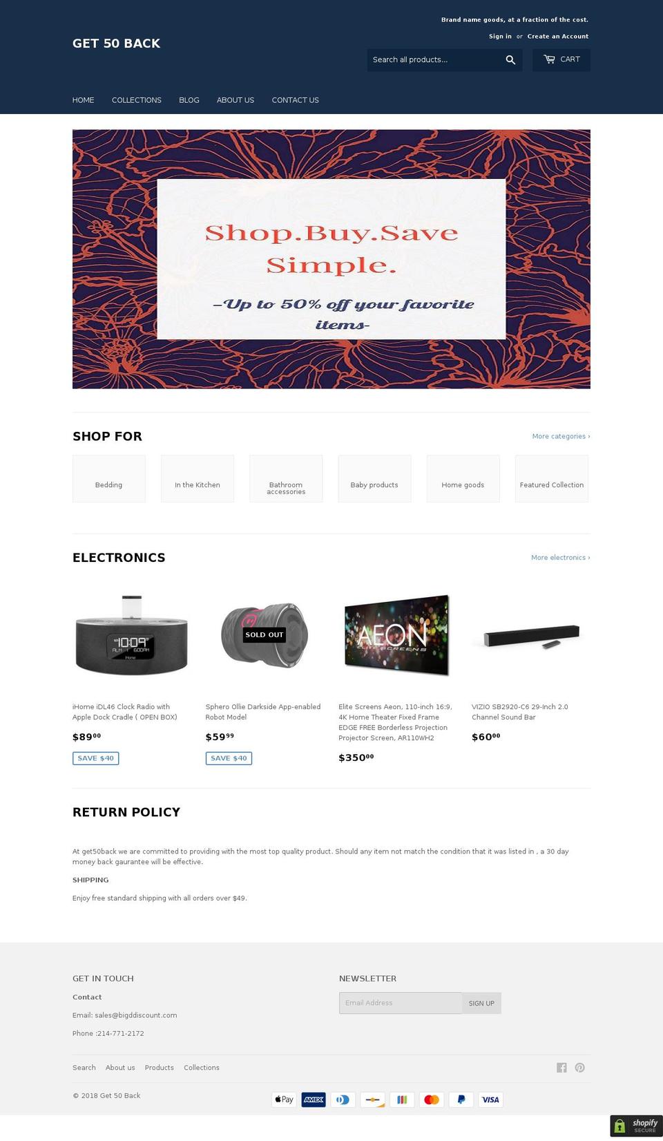 get50back.com — Shopify storefront screenshot