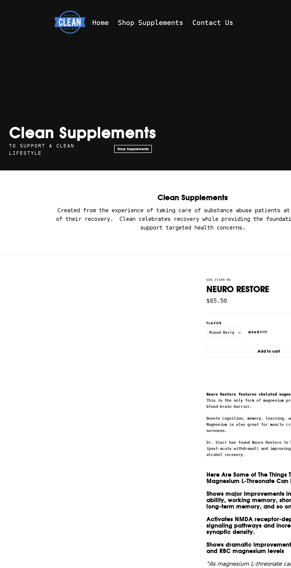 getcleansupplements.com shopify website screenshot