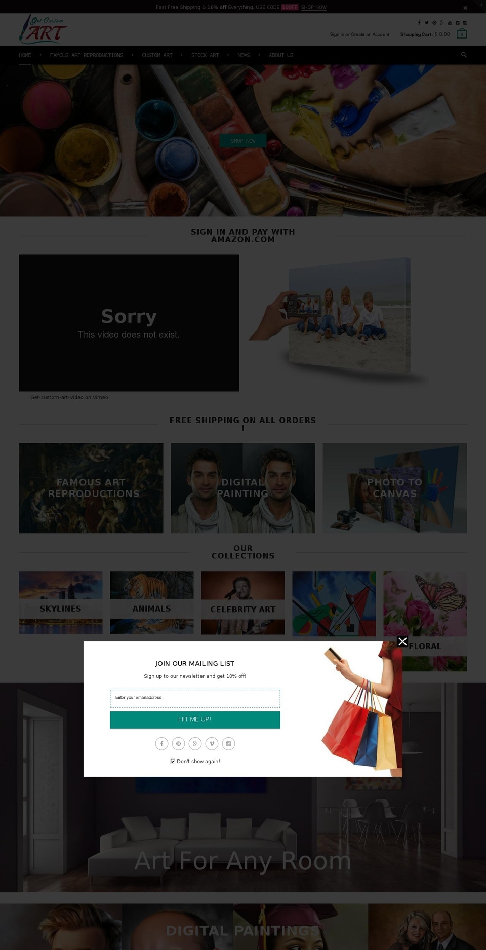 getcustomart.com shopify website screenshot