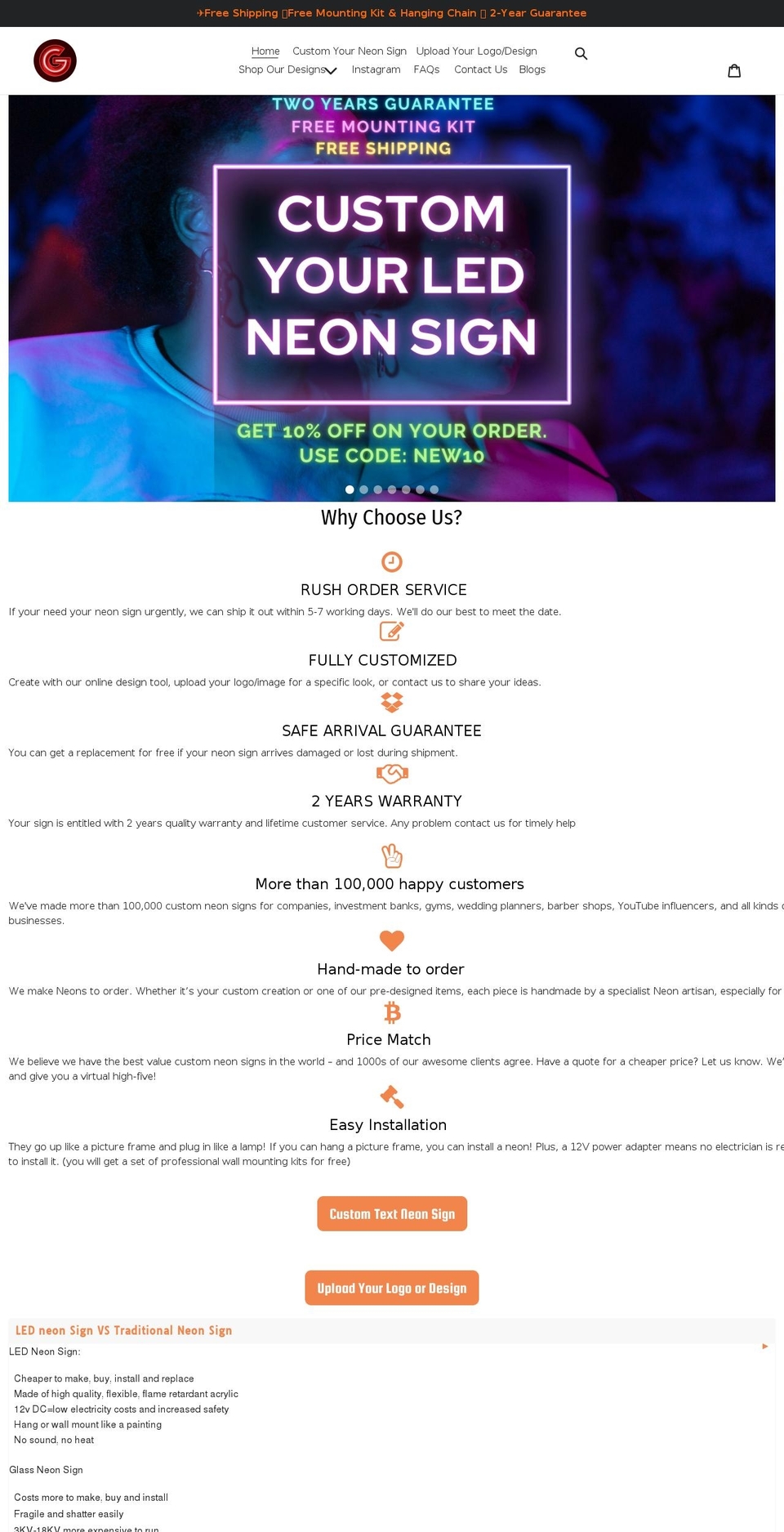 getcustomneonsigns.com shopify website screenshot