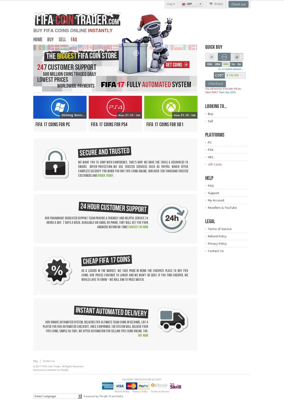 getfifacoins.com shopify website screenshot