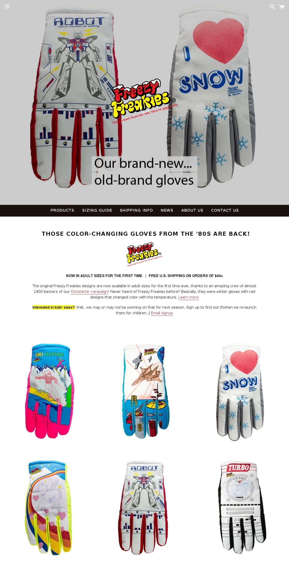 getfreezies.com — Shopify storefront screenshot
