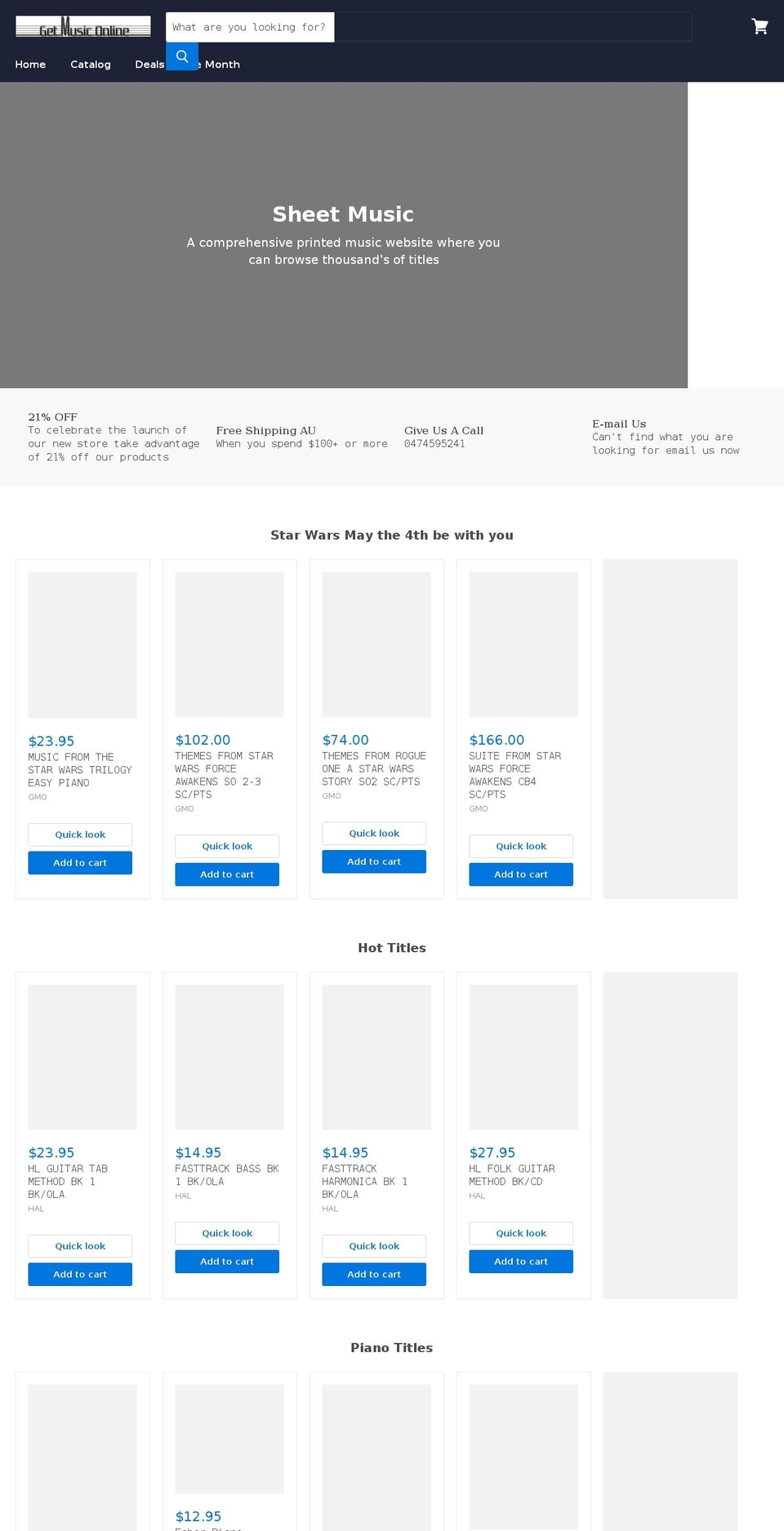 getmusiconline.com.au shopify website screenshot