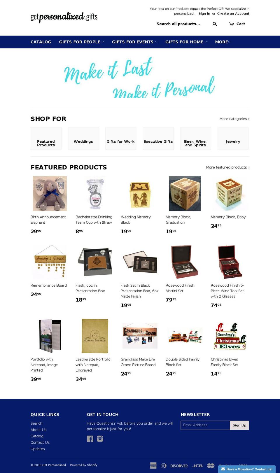 getpersonalized.gifts shopify website screenshot