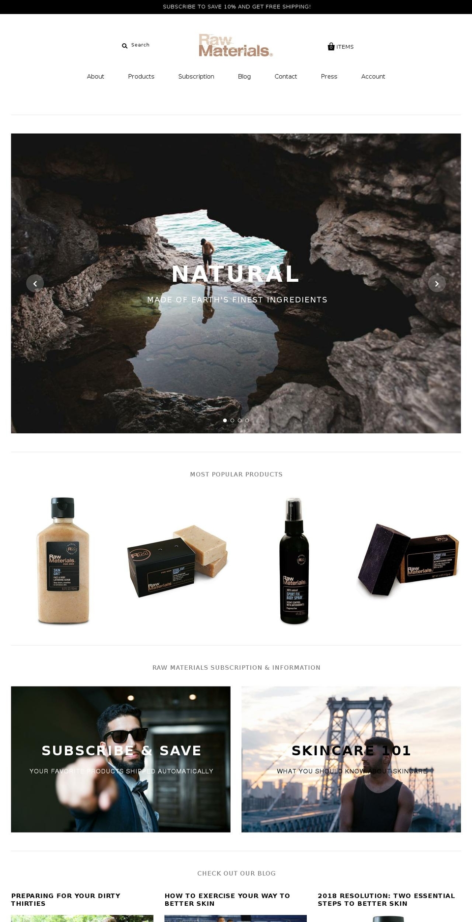 getrawmaterials.com shopify website screenshot