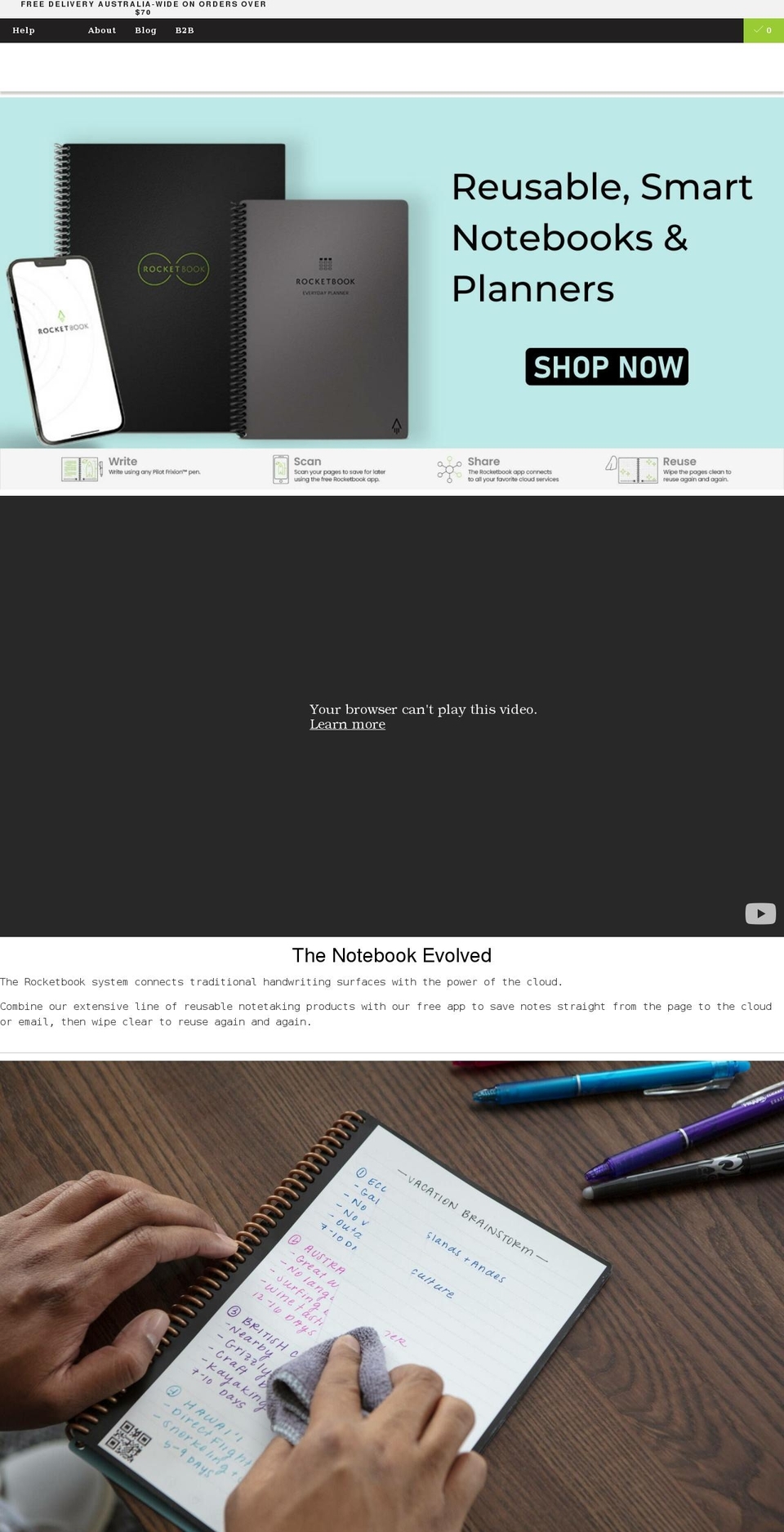getrocketbook.com.au shopify website screenshot