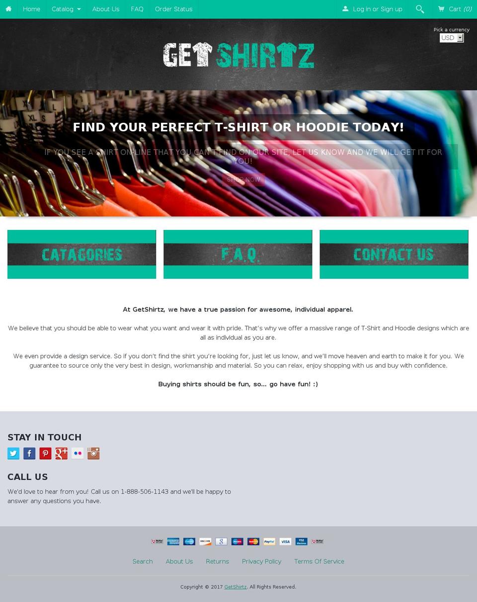Fluid Shopify theme site example getshirtz.com